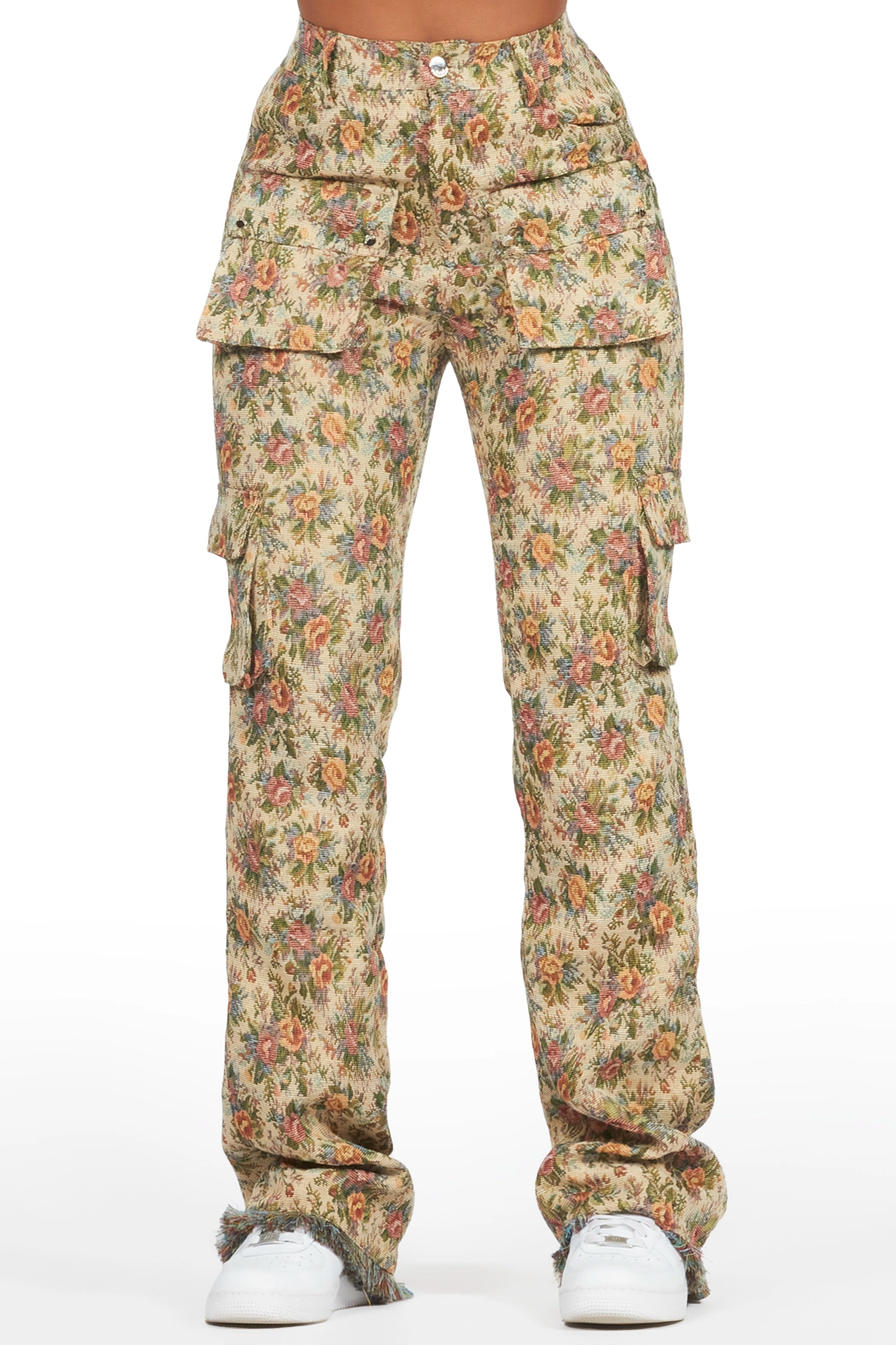 WindbreakersNiyah Tan Floral Tapestry Stacked Pant