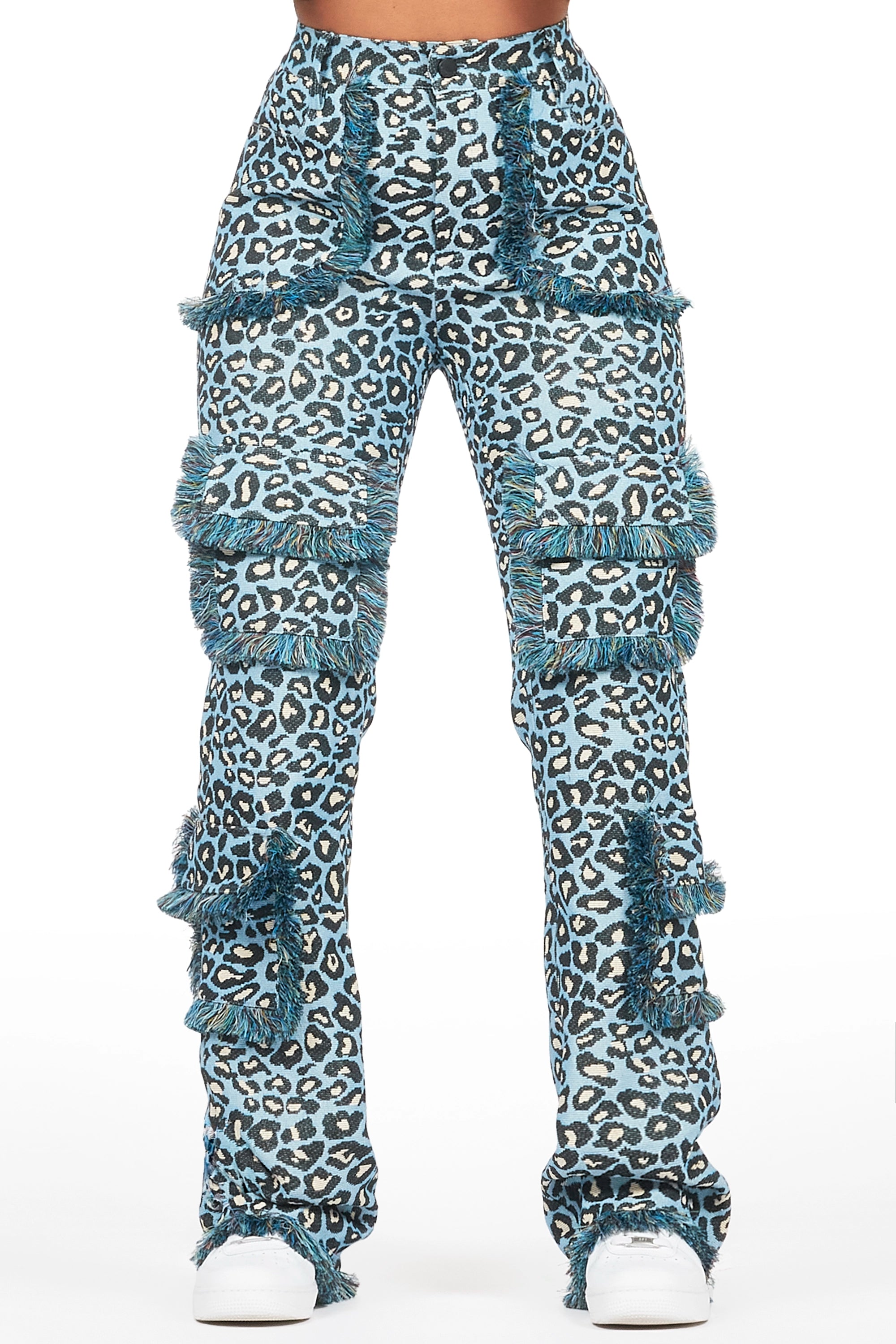 Cotton JacketsJelissa Blue Cheetah Tapestry Stacked Pant