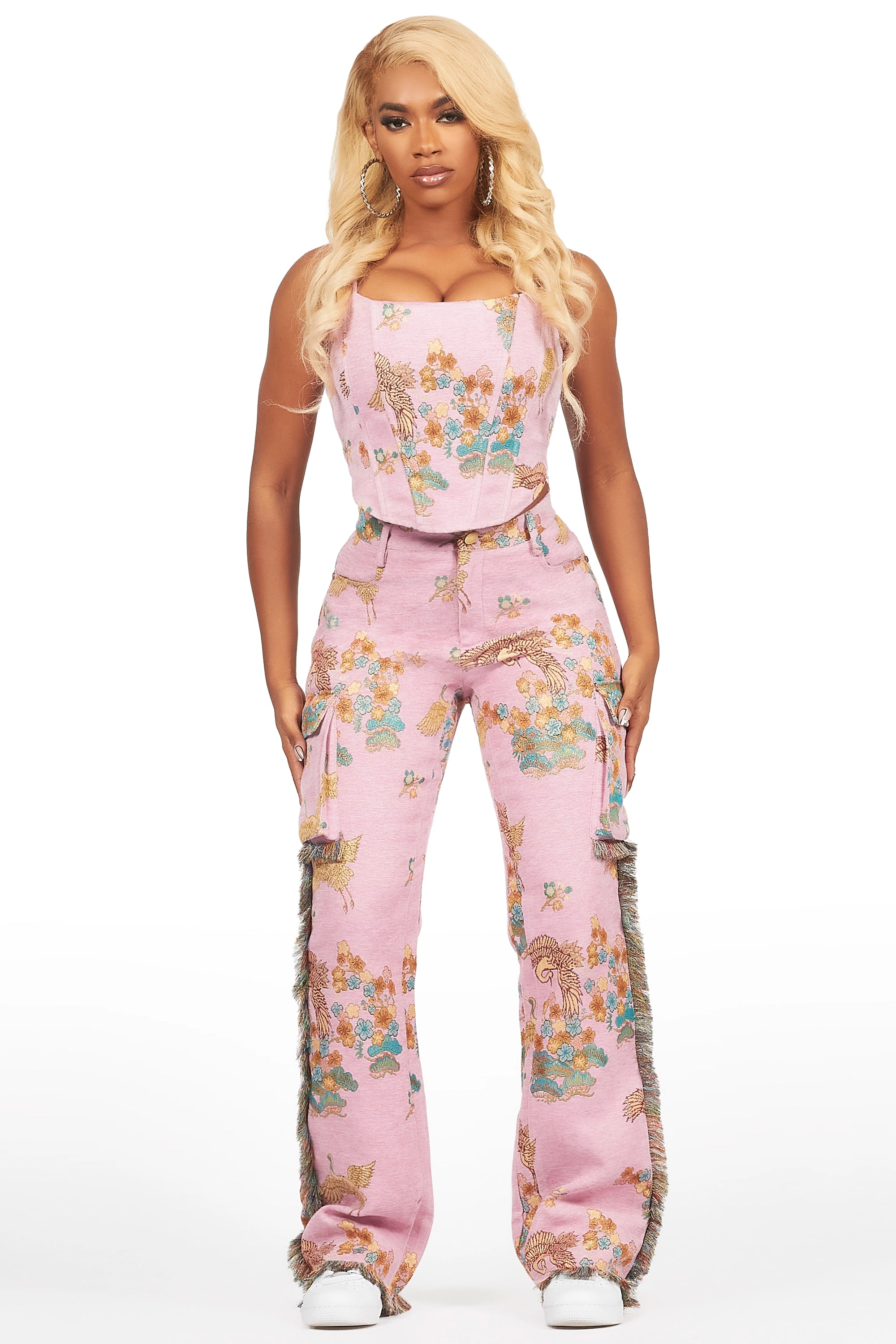 Camping JacketsVatasha Pink Tapestry Stacked Pant