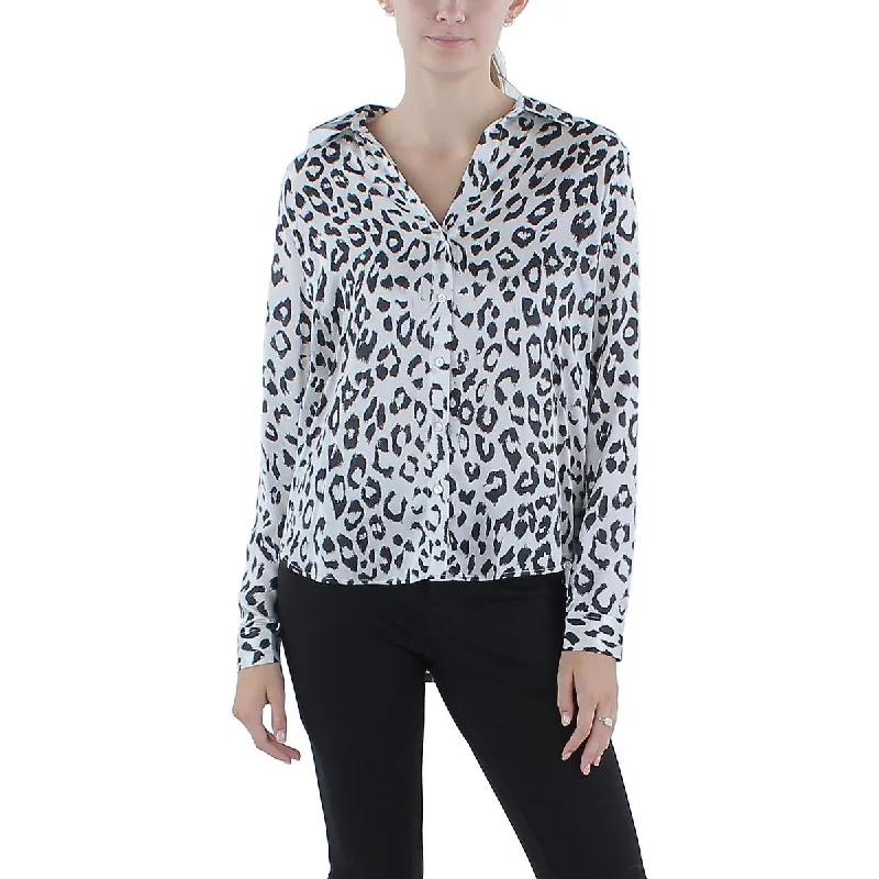 Womens Silk Animal Print Button-Down TopDown jacket with skirt