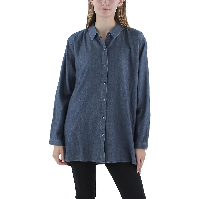 Womens Button Organic Cotton Button-Down TopAntistatic performance