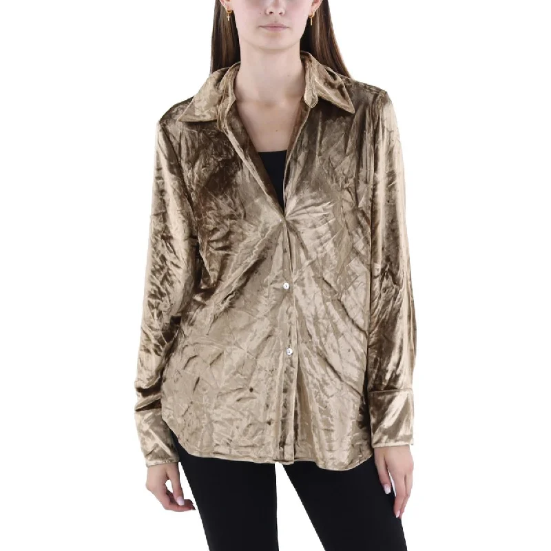 Womens Silk Blend Velvet Button-Down TopBreathability