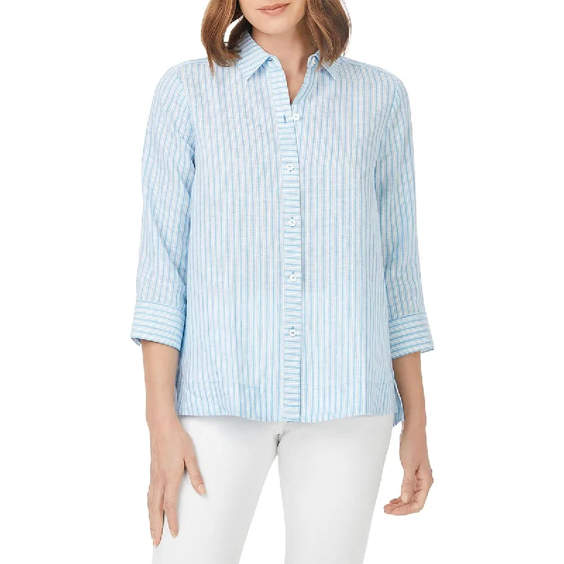 Harley Womens Linen Striped Button-Down TopRemovable hood