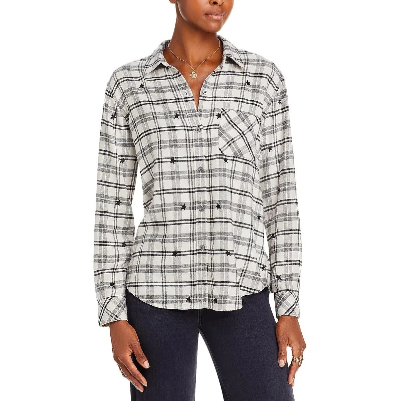 Womens Collared Striped Button-Down TopCold resistance