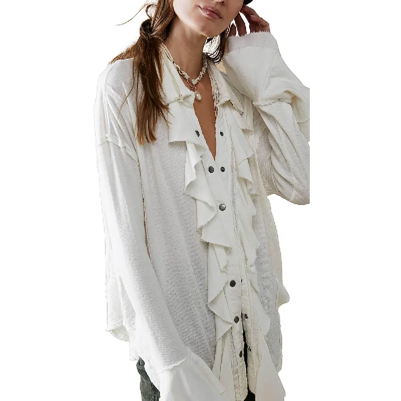 Womens Cotton Ruffled Button-Down TopWaterproof Wind performance