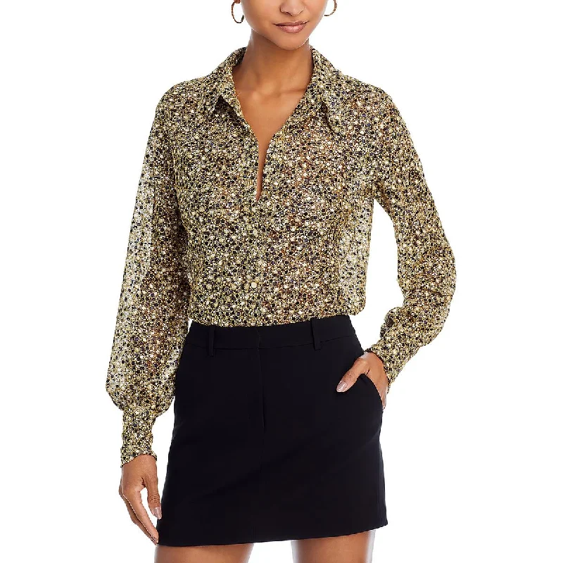 Womens Metallic Embroidered Button-Down TopWaterproof performance