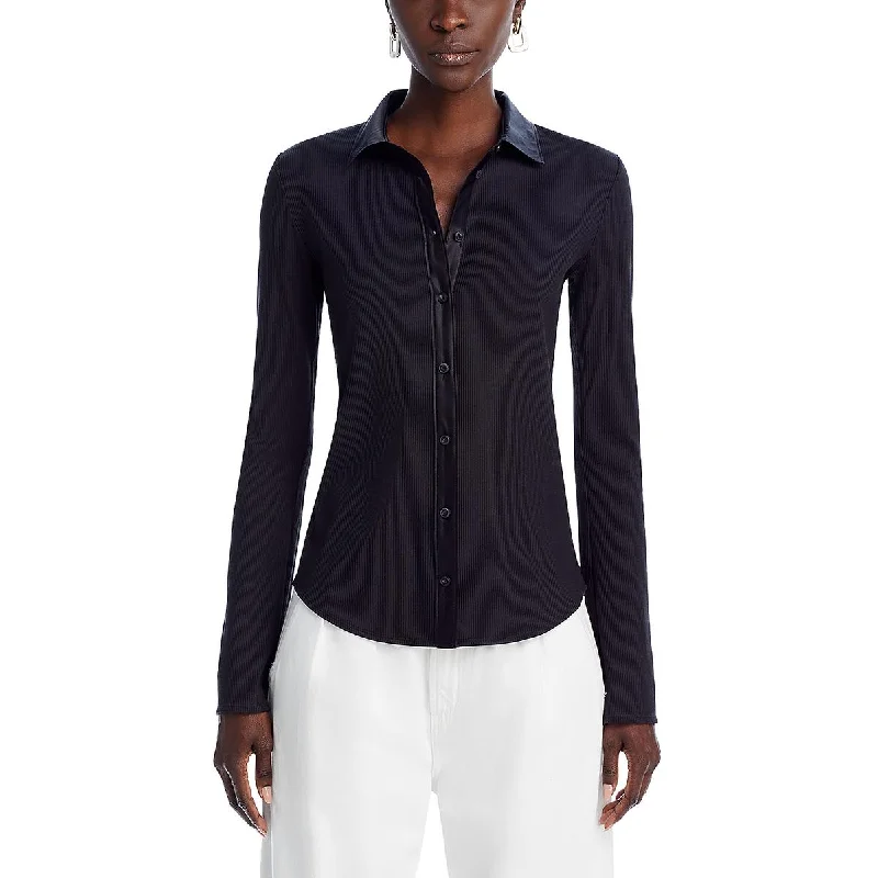 Womens Satin Trim Collar Button-Down TopDown cycling suit