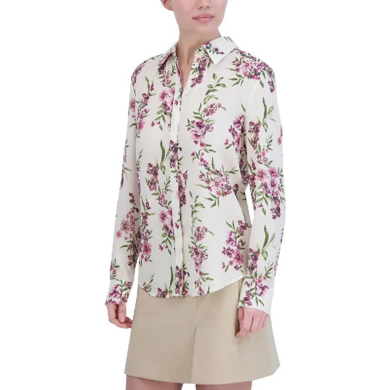 Womens Chiffon Floral Button-Down TopDown dress