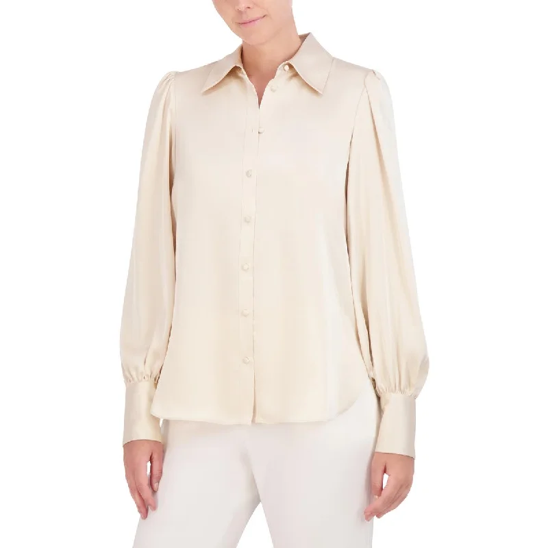 Womens Satin Collar Button-Down TopDown cape