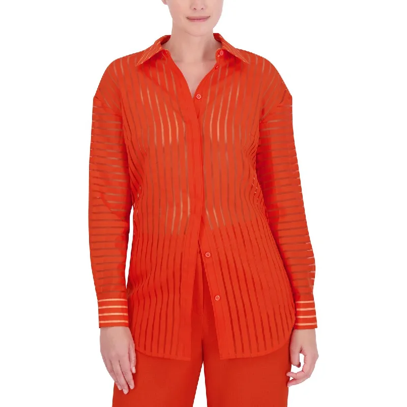 Womens Sheer Striped Button-Down TopWind resistance