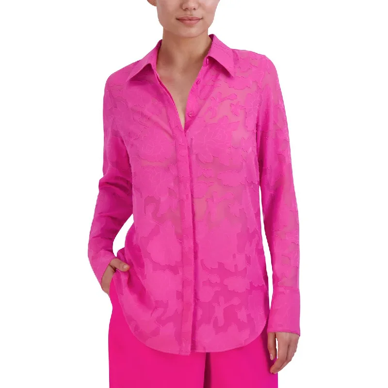 Womens Textured Sheer Button-Down TopDown sportswear