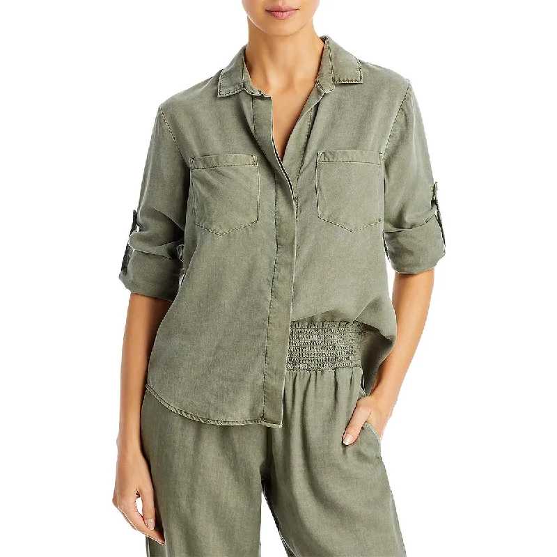 Womens Tencel Hi-Low Button-Down TopHot pressing technology