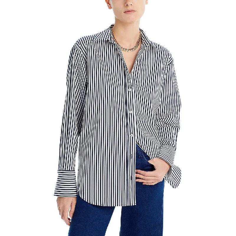 Womens Striped Collared Button-Down TopBohemian down jacket