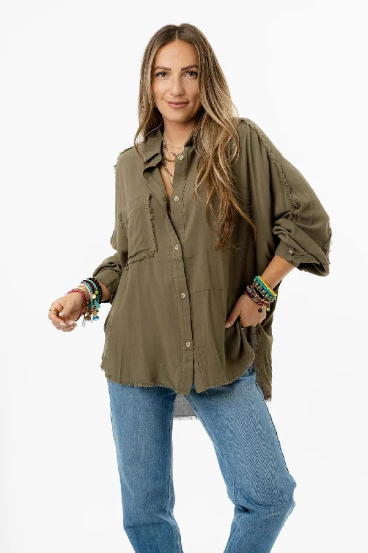 Bradley Button Down Top - OliveAdjustable hem