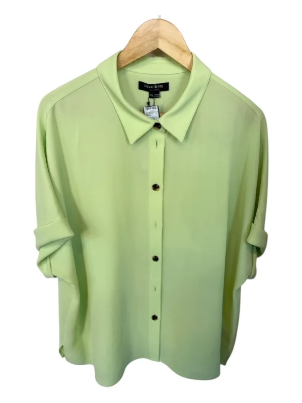 Lafayette 148 Size XXL Lime Green Acetate Short Cuff Sleeve Button Down TopDouble-layer structure