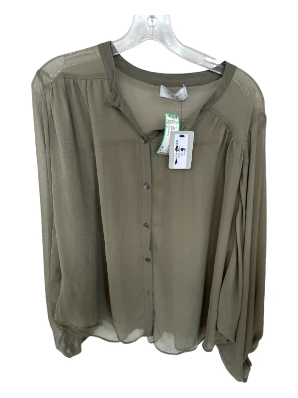 Lola & Sophie Size S Olive Green Button Down Long Balloon Sleeve TopDown mountaineering suit