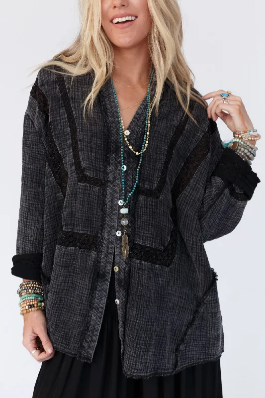 One In A Million Button Down Top - BlackFashion down jacket