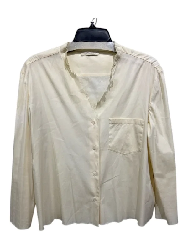 Prada Size 44 Eggshell Cotton Distressed Button Down TopHot pressing technology