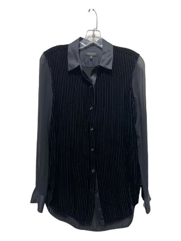 Rag & Bone Size S Black Viscose & Silk Vertical Stripes Button Down TopHoodless down jacket