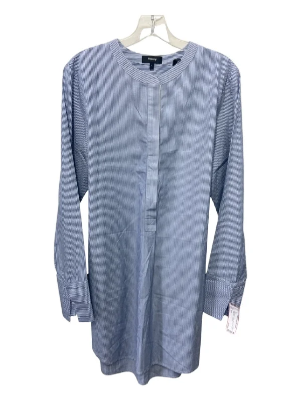 Theory Size L Blue & White Cotton Striped Side Tie Button Down TopWarm performance