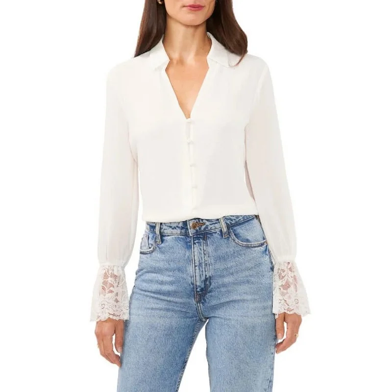 Vince Camuto Womens Lace Trim Collared Button-Down TopDown content