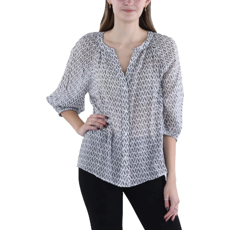 Vince Camuto Womens Printed Puff Sleeve Button-Down TopWhite goose down