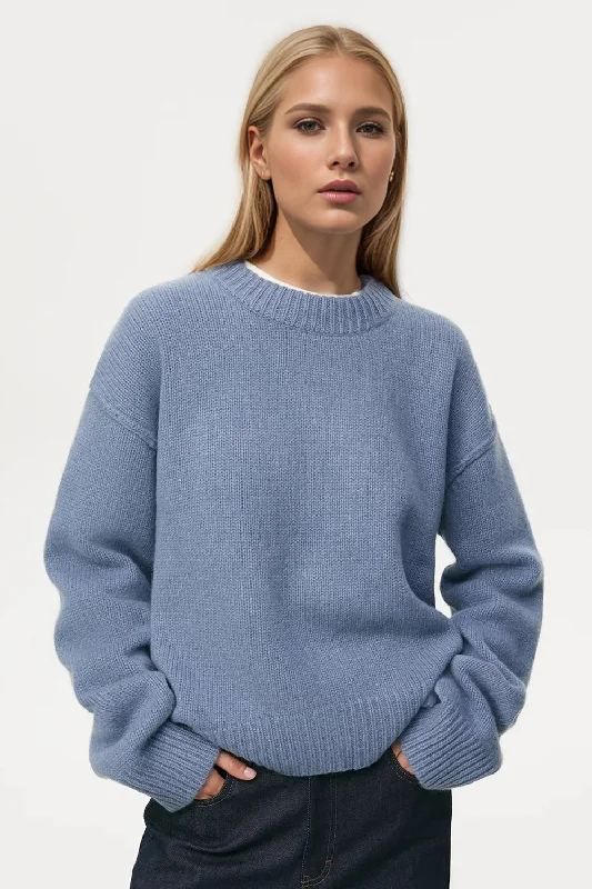 Festival Knit TopsHazel Blues® |  Basic Bae Round Neck Dropped Shoulder Sweater