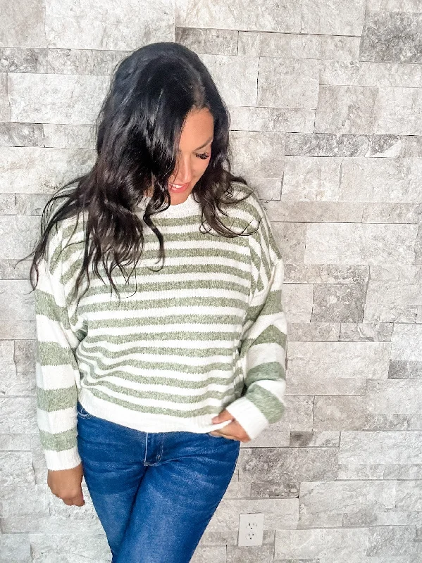 Cotton Knit TopsBetter Together Sweater in Ivory/Olive (S-XL)