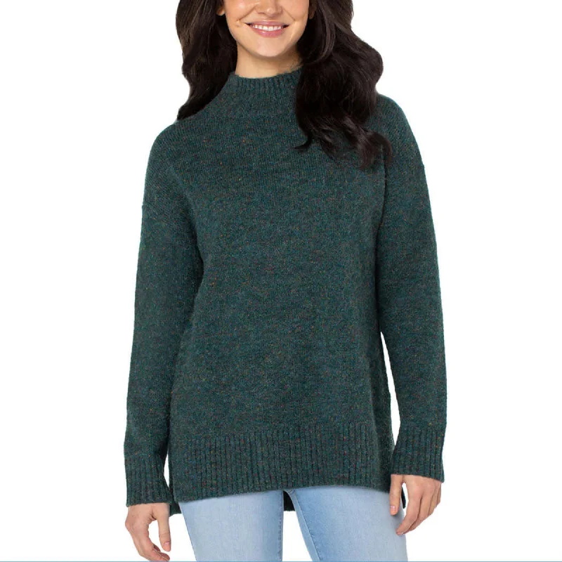 Thermal Knit TopsWell Worn Women's Mock Neck High Low Hem Cozy Soft Nep Yarn Sweater