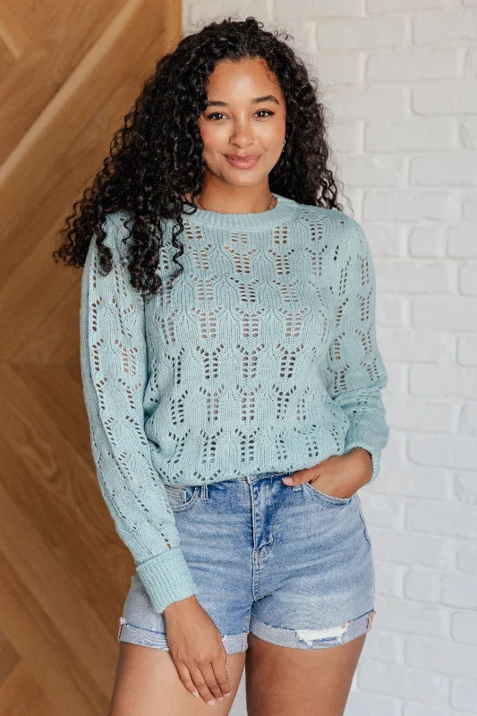 Polyester Knit TopsHazel Blues® |  Hole In One Sheer Pointelle Knit Sweater