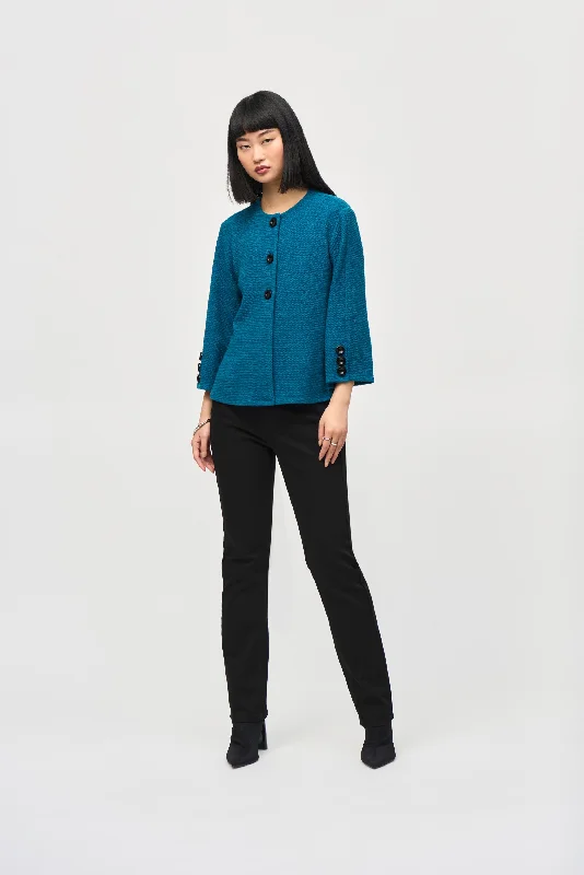 Scoop Neck Knit TopsJ.R 243094 Jacquard Sweater Knit Fitted Jacket