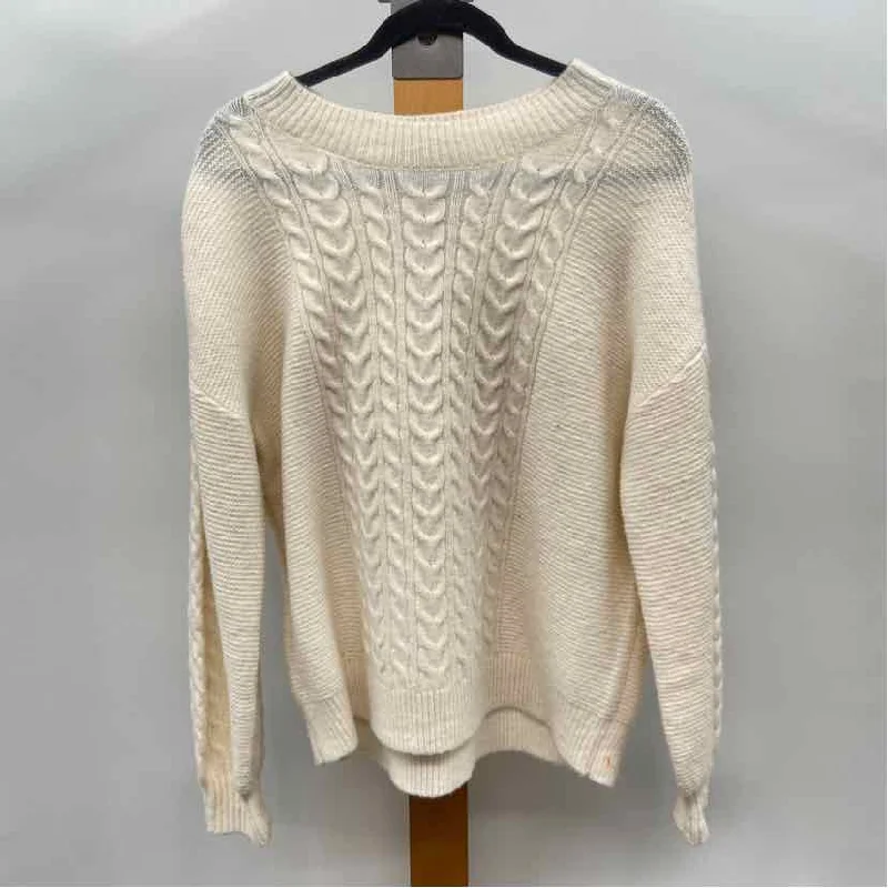 Off-Shoulder Knit TopsLoft Women's Size L Ivory Cable Knit Sweater