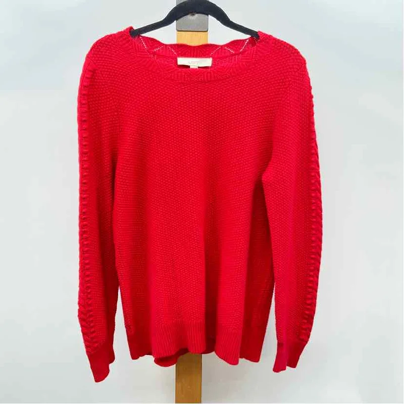 Pocketed Knit TopsLoft Women's Size L Red Textured Sweater