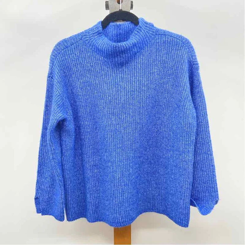 Ribbed Cuff Knit TopsLoft Women's Size LP Blue Heathered Sweater