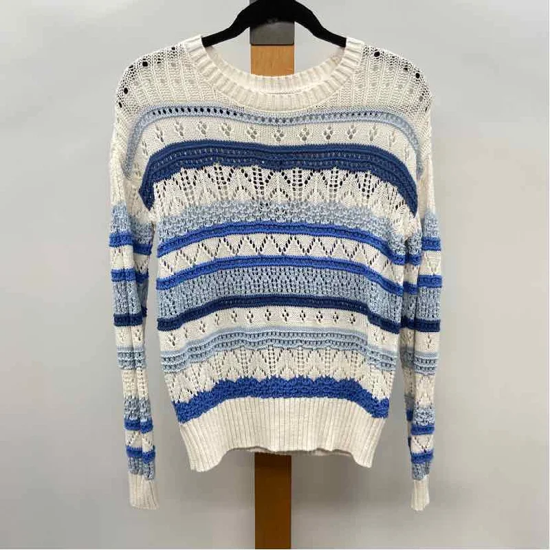 Metallic Knit TopsLoft Women's Size XS Blue Stripe Sweater