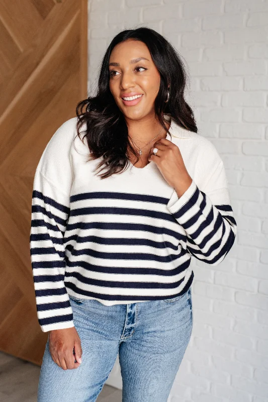 Boat Neck Knit TopsHazel Blues® |  Memorable Moments Striped Sweater in White