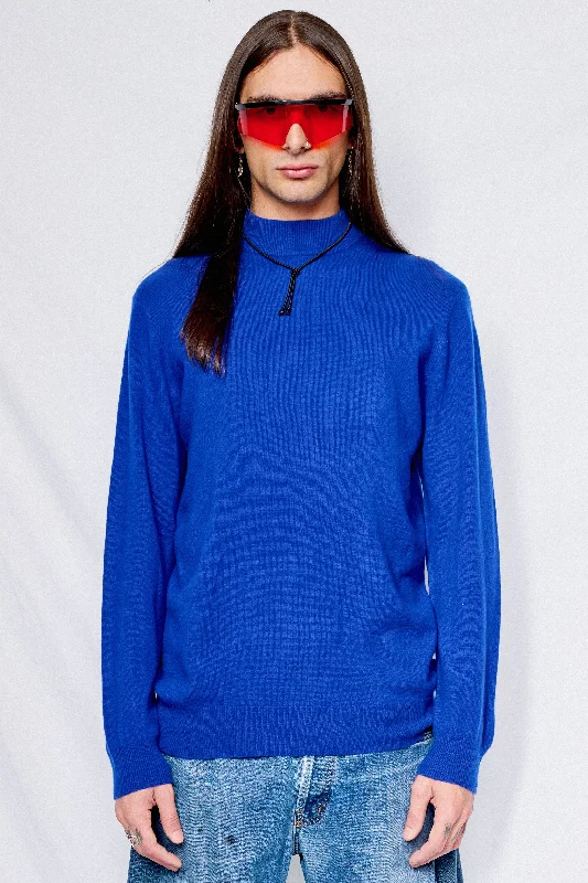 Boat Neck Knit TopsRoyal Blue Cashmere Mockneck Sweater