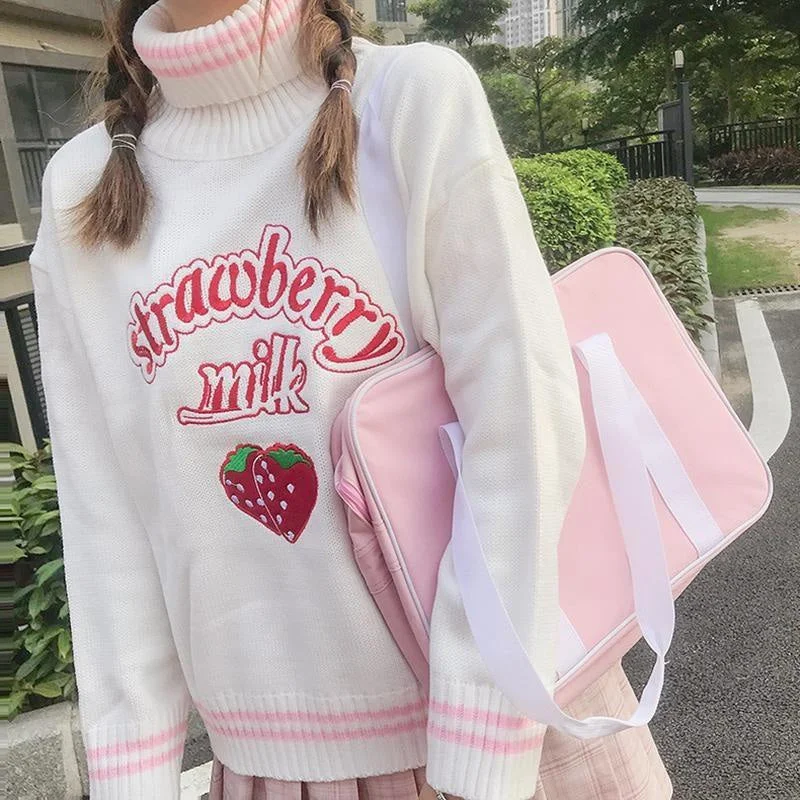 Ruffled Knit TopsStrawberry Milk Knit Sweater