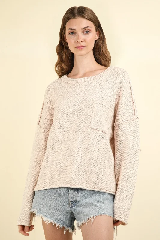 Designer Knit TopsHazel Blues® |  VERY J Mineral Washed Exposed Seam Sweater