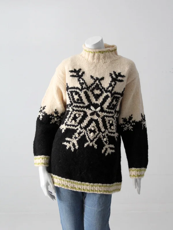 Colorblock Knit Topsvintage hand knit snowflake sweater