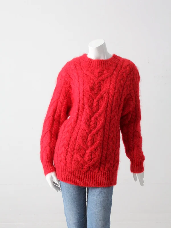 Striped Knit Topsvintage mohair cable knit red sweater