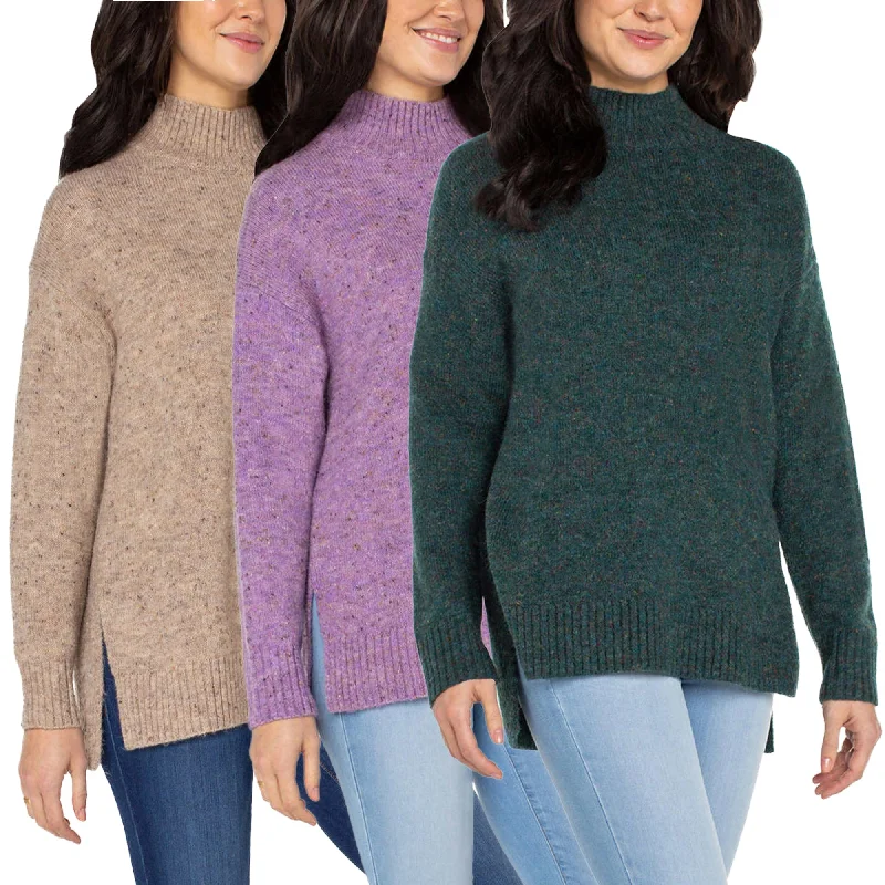 Thermal Knit TopsWell Worn Women's Mock Neck High Low Hem Cozy Soft Nep Yarn Sweater