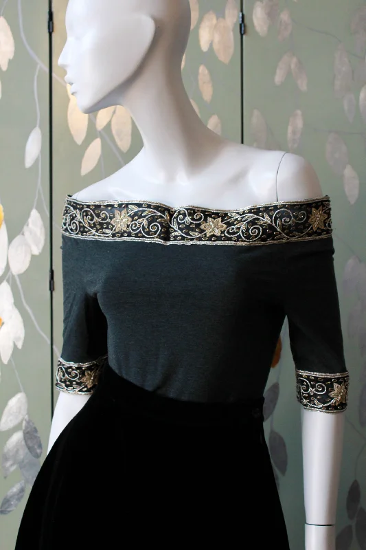 Streetwear Knit Tops1980s Romeo Gigli Embroidered Off the Shoulder Top, Small