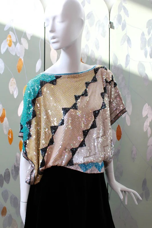 Performance Knit Tops1980s Sequin Geometric Top, Medium/Large