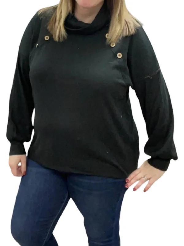 Tasseled Knit TopsCowlneck Faux Button Sweater In Black