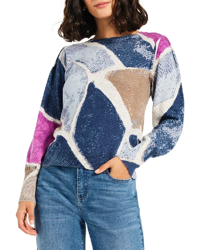 Linen Knit TopsNIC+ZOE Printed Tiles Femme Sleeve Sweater