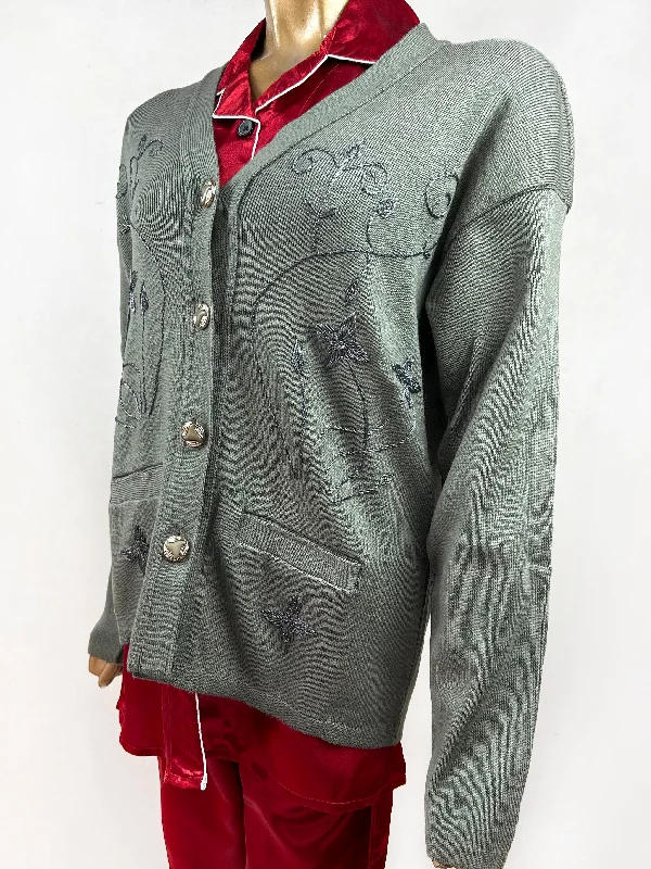 Sequined Knit TopsOlive Green Full Sleeves Sweater For Women WSW14