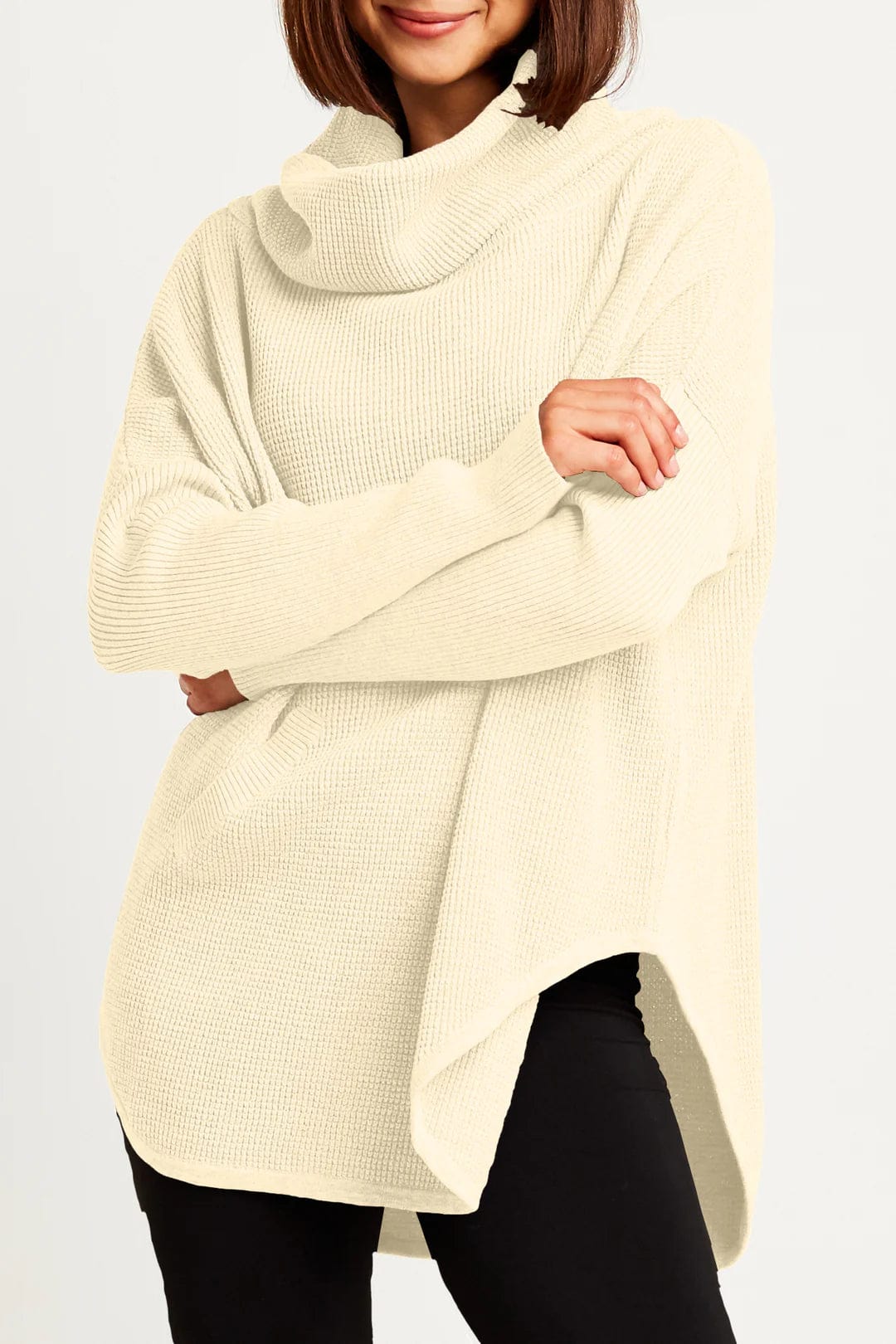 Bamboo Knit TopsPlanet Pima Cotton Waffle Cowl Sweater