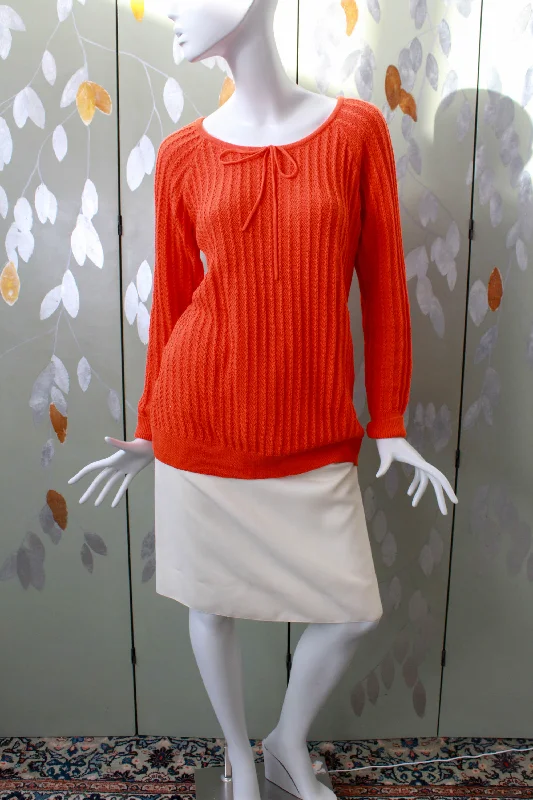 Fitted Knit TopsVibrant Orange Knit Cotton Sweater, Large