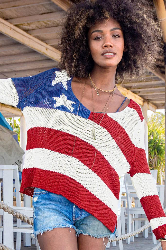 Spring Knit TopsWooden Ships Chunky Flag V Sweater